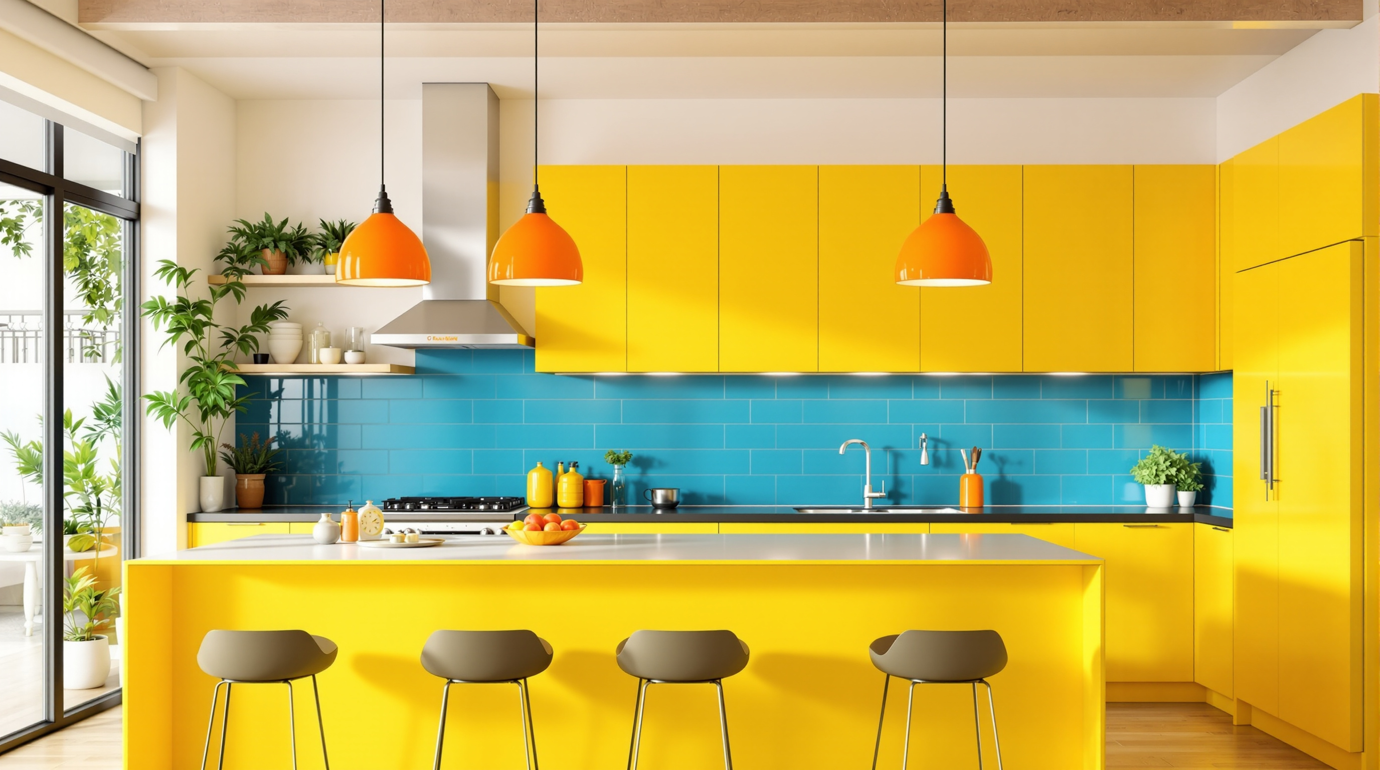 Cuisine ouverte colorée — réalisation Bee at Home