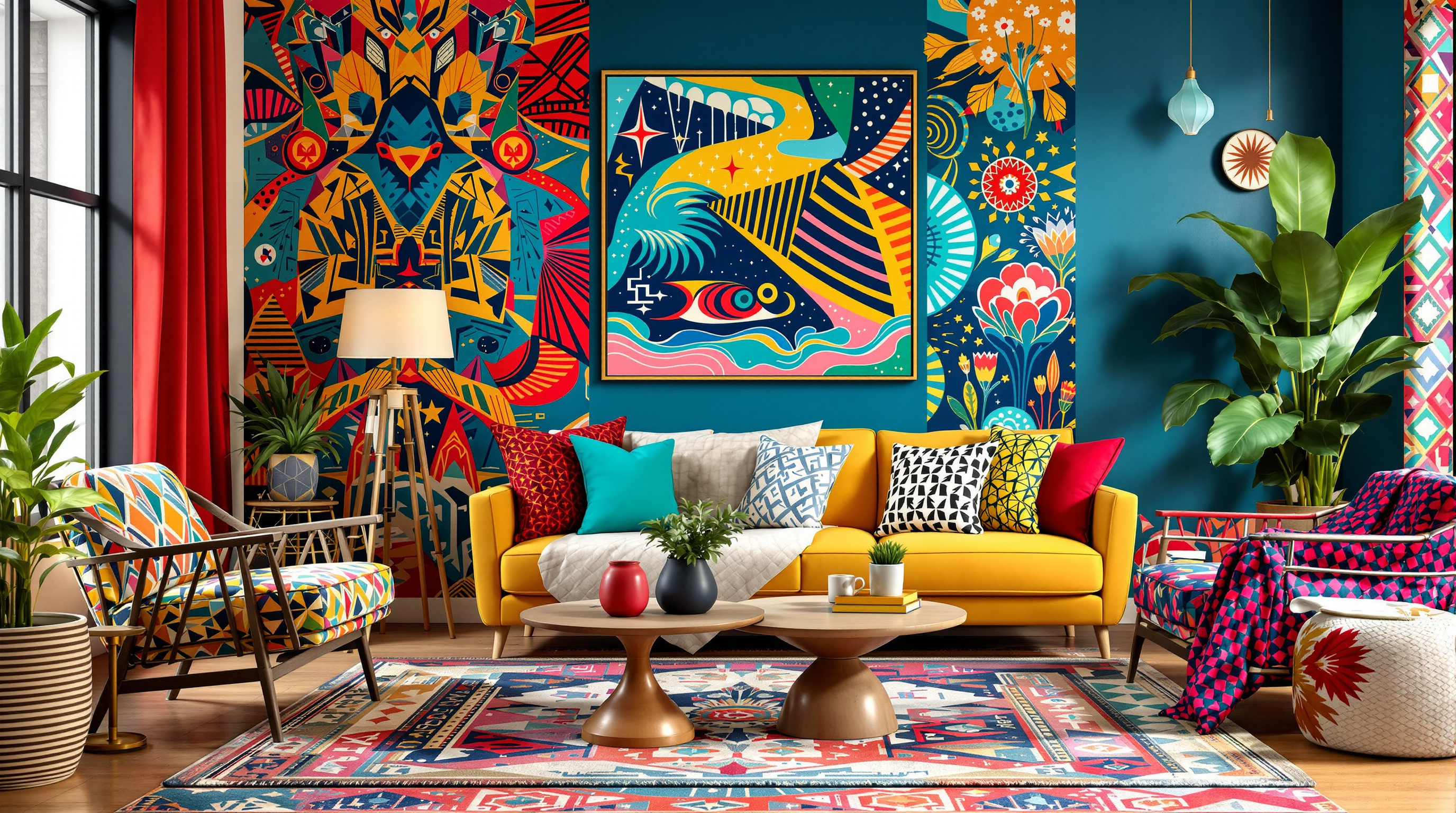 Salon bohème coloré — réalisation Bee at Home